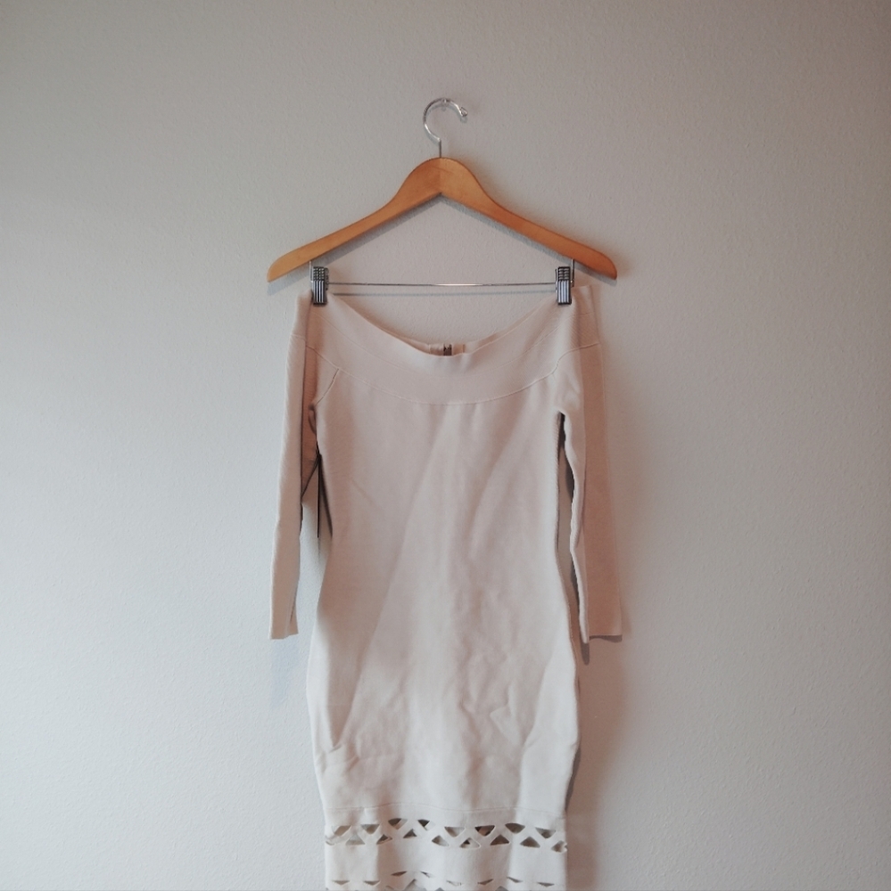 Marciano Asymmetrical Off-Shoulder White Bodycon Dress - Picture 5 of 8